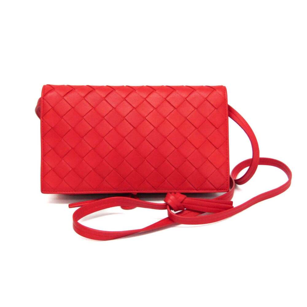 BOTTEGA VENETA Red Leather Intrecciato Shoulder Bag